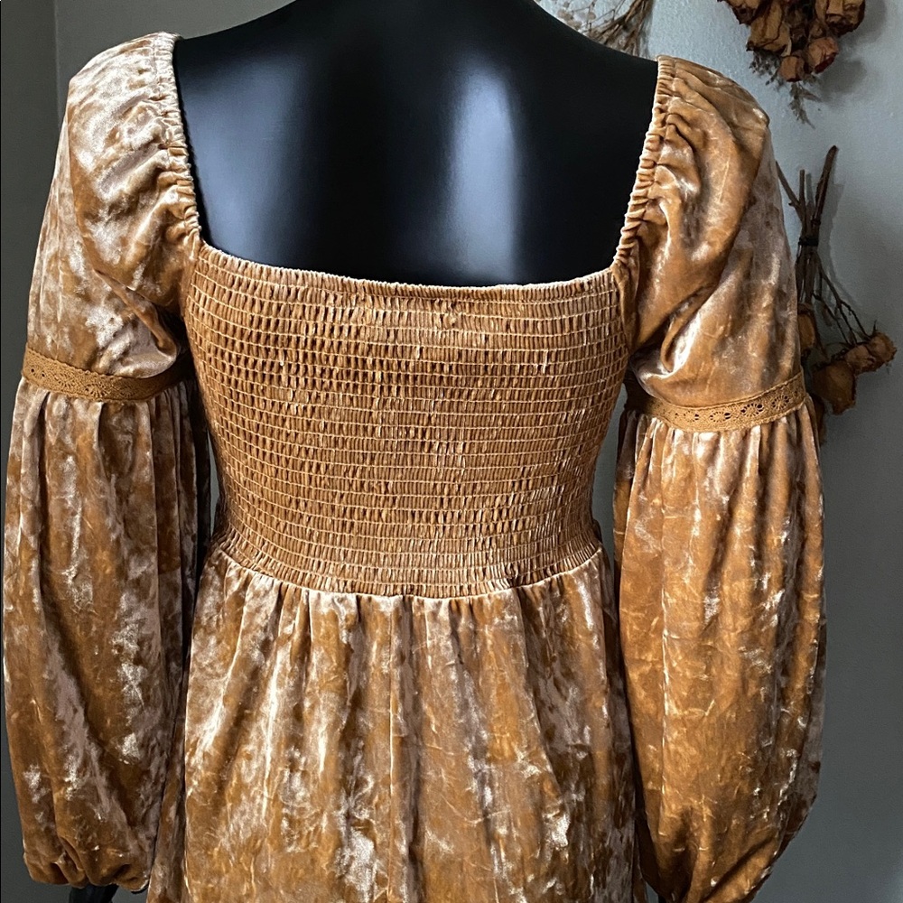 Luxurious Rich Crushed Velvet Dress in Gold - Picture 11 of 13